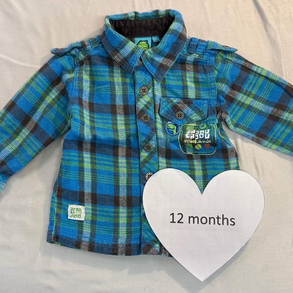 Gagou Tagou - Blue and Green Plaid Kids Button Down Flannel Shirt
